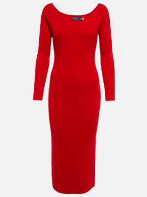 Кашмирена вълнена миди рокля Polo Ralph Lauren червено