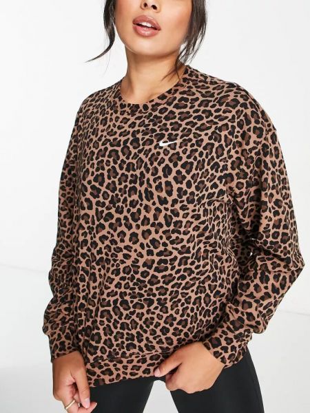 Леопардовый свитшот с принтом с круглым вырезом Nike коричневый