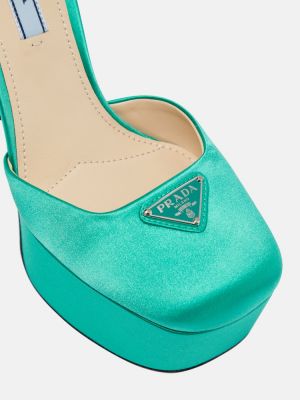 Сатенени полуотворени обувки на платформе Prada зелено