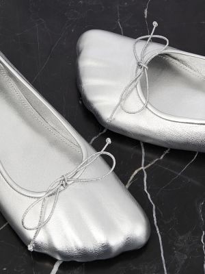 Kožne balerinke Balenciaga srebrena