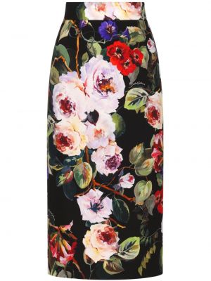 Zīmuļveida svārki ar ziediem ar apdruku Dolce & Gabbana zaļš