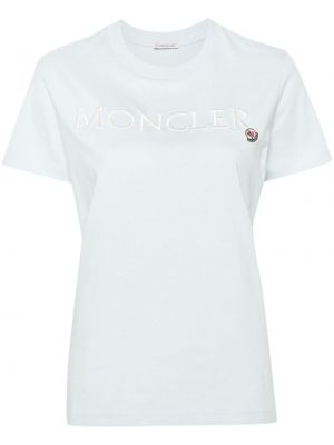 Pamučna majica s vezom Moncler plava