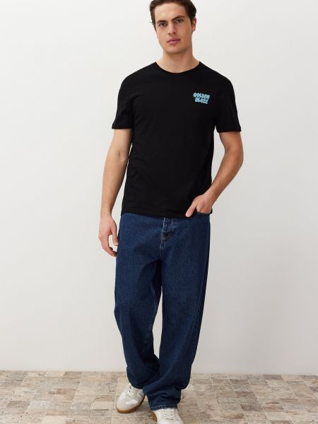 Βαμβακερή μπλούζα με κέντημα Trendyol μαύρο