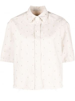 Lněná džínová košile s výšivkou s knoflíky Lanvin - bílá