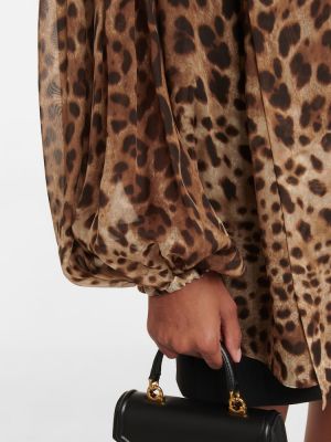 Копринена блуза с принт с леопардов принт Dolce&gabbana кафяво