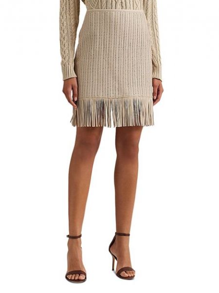 Плетеная кожаная юбка с бахромой Ralph Lauren бежевая