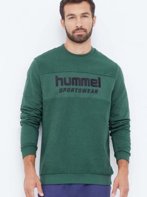Зелений бавовняний светр з аплікацією Hummel