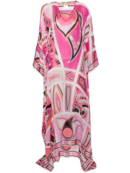 Rochie de mătase cu imagine cu imprimeu geometric Pucci roz