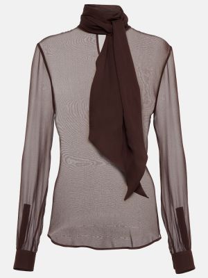 Копринена блуза от муселин Saint Laurent кафяво