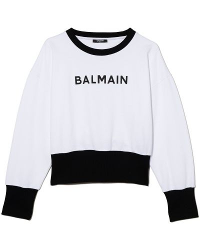 Trykt bomull hettegenser for jenter Balmain Kids hvit