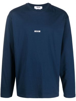 Памучен пуловер бродиран Msgm синьо