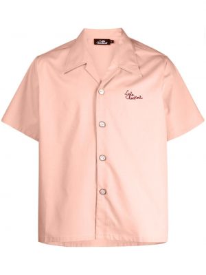Βαμβακερό πουκάμισο με κέντημα Late Checkout ροζ