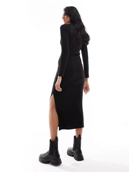 Платье миди с высоким воротником с длинным рукавом New Look черное