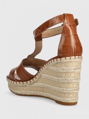 Kožené sandály na klínovém podpatku Lauren Ralph Lauren hnědé