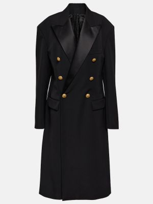 Μάλλινο παλτό Balmain μαύρο