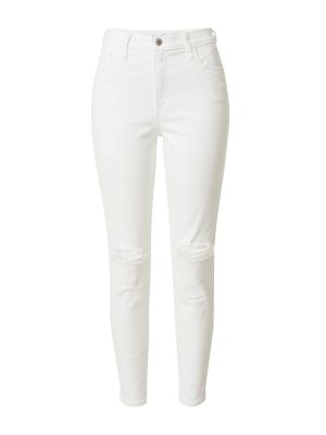 Bavlnené džínsy s vysokým pásom na zips Hollister - biela