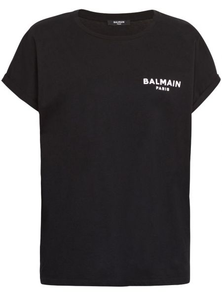 Памучна тениска с принт Balmain черно