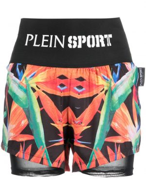 Bombažne športne kratke hlače s cvetličnim vzorcem s potiskom Plein Sport črna