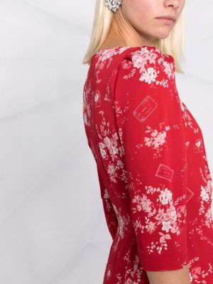 Květinové midi šaty s potiskem s volány Ulyana Sergeenko červené