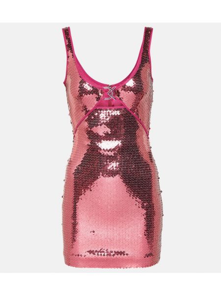 Платье мини с пайетками David Koma розовое