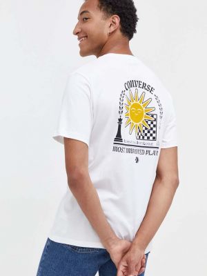 Памучна тениска с дълъг ръкав с принт Converse бяло