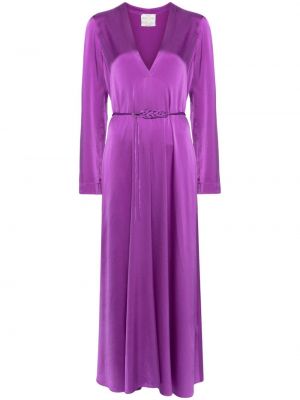 Hedvábné saténové dlouhé šaty Forte Forte fialové