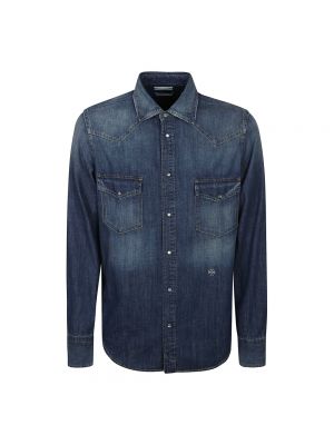 Haftowana koszula jeansowa bawełniana Jacob Cohen niebieska