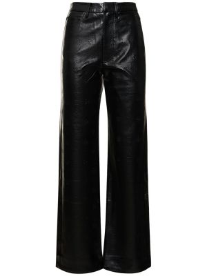Pantalones rectos de cuero de cuero sintético Rotate negro