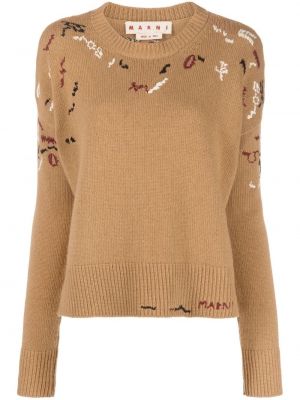 Siuvinėtas megztinis apvaliu kaklu Marni ruda