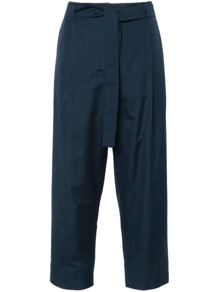 Spodnie bawełniane plisowane S Max Mara niebieskie