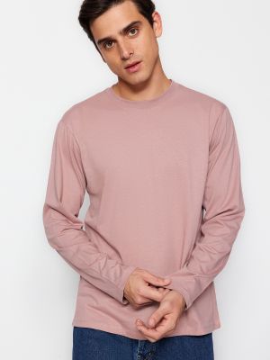 Памучна тениска с дълъг ръкав Trendyol розово