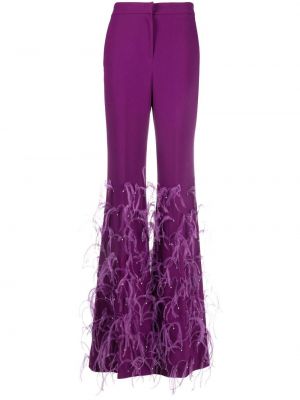 Krepové nohavice s perím Elie Saab fialová
