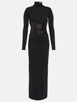 Sukienka długa skórzana z dżerseju Alaã¯a czarna