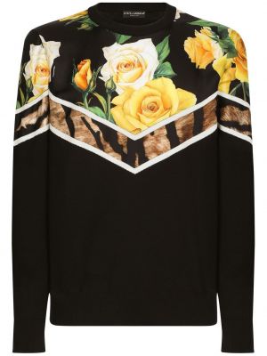 Svilen pulover s cvetličnim vzorcem s potiskom Dolce & Gabbana črna