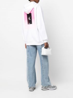 Mikina s kapucí s potiskem Calvin Klein Jeans bílá