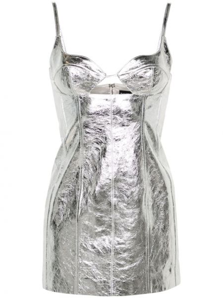 Δερμάτινη κοκτέιλ φόρεμα David Koma ασημί