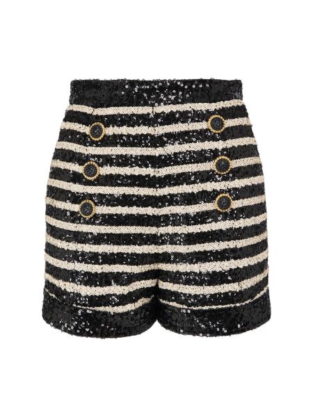 Shorts med hög midja med mönster i ränder Balmain svart