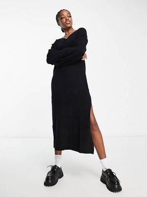 Черное платье-свитер с v-образным вырезом Weekday Ellen