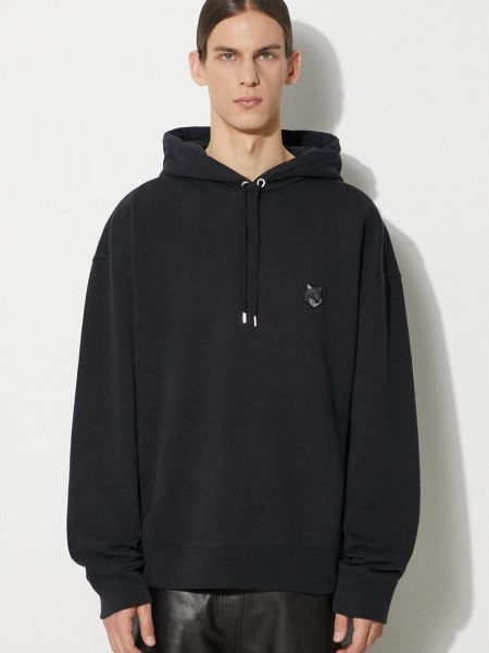Pamučna hoodie s kapuljačom oversized Maison Kitsuné crna