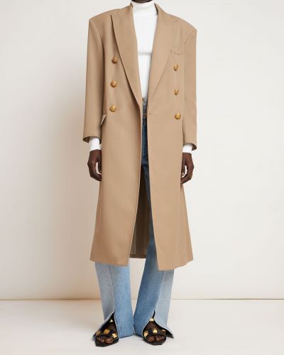Oversized vlněný kabát Balmain béžový
