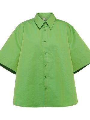 Oversize памучна копринена риза Petar Petrov зелено