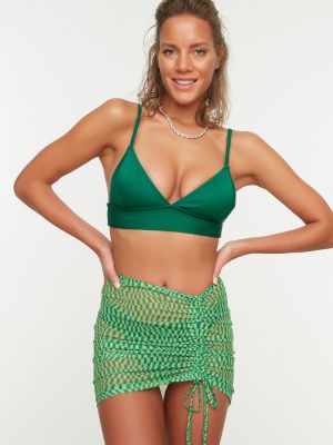 Plisirani mrežasti pleteni bikini Trendyol zelena