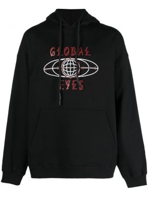Kokvilnas kapučdžemperis ar apdruku 44 Label Group melns
