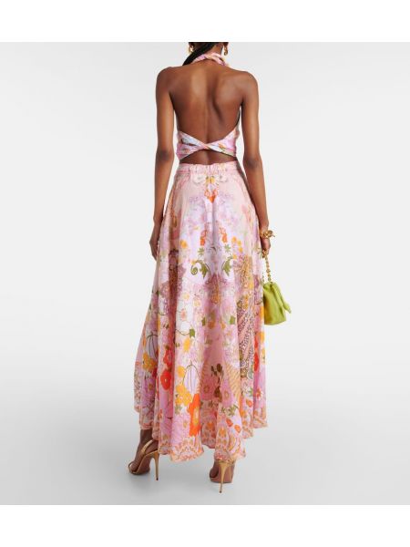 Falda larga de lino de flores Camilla
