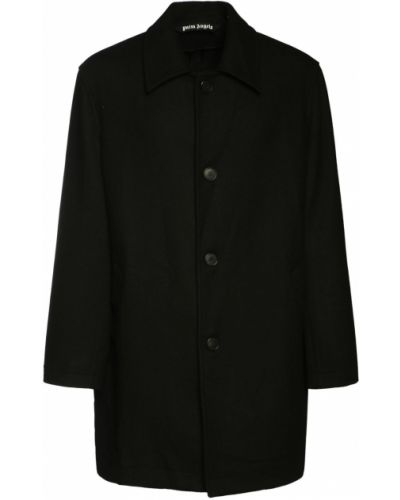 Vlnený kabát s potlačou Palm Angels čierna