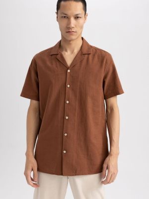 Хлопковая рубашка с коротким рукавом Defacto коричневая