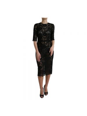 Sukienka midi w kwiatki koronkowa Dolce And Gabbana czarna
