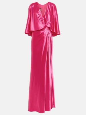 Drapované saténové dlouhé šaty Monique Lhuillier růžové
