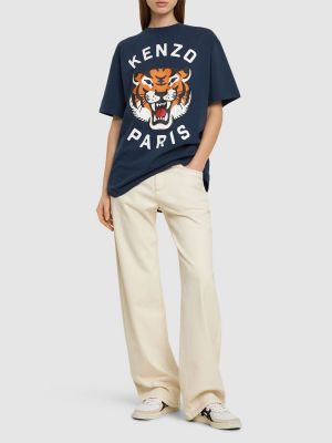 T-shirt di cotone oversize a righe tigrate Kenzo Paris bianco