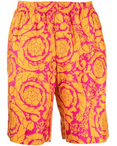 Svilene bermuda kratke hlače s potiskom Versace oranžna